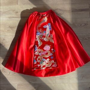 Vintage Red Embroidered Chinese Wedding Skirt or Costume